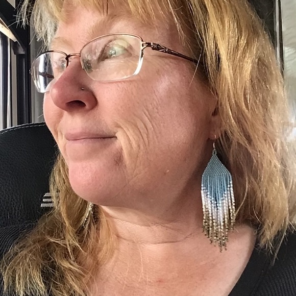 SKY Blue Beaded Earrings With Picasso Rattlesnake Fringe - Picture 7 of 7